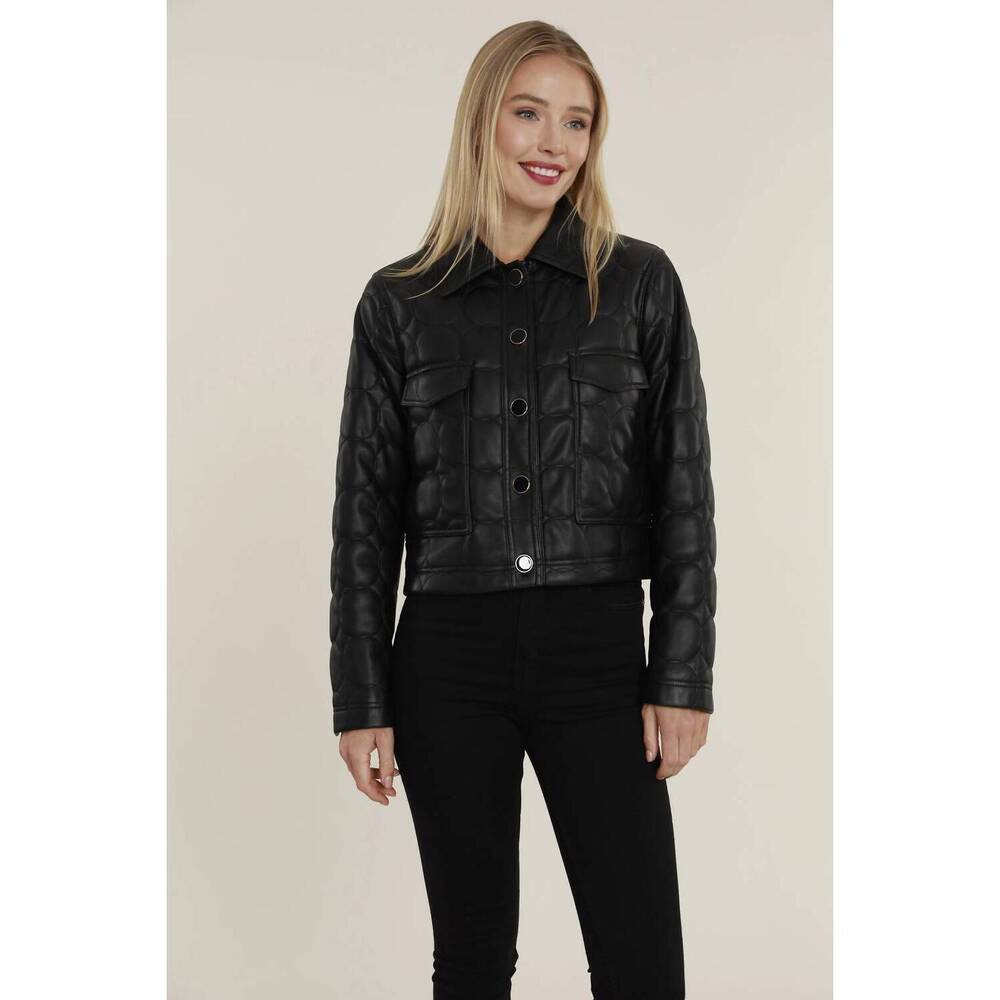 NEW DOLCE CABO vegan leather quilted jacket in black